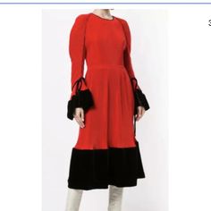 Directly From Tory Burch - Feminine And Softly Draped In Red Satin With Intricate Micro-Pleats, The Ruffle Dress Is One Of Tory's Favorites. Black Velvet Adds A Dramatic Finish To The Hem, The Removable Wreath Collar And The Flounced Bell Sleeves. Length: 50" Waist: 33" Hip: 35" Bust: 34" Foreign Size: Us 6 Color: Red Fabric: 100% Polyester; Lining 100% Polyester; Combo 78% Viscose, 22% Silk; Combo 2 78% Viscose, 22% Silk Clothing Size: M Designer Red Silk Dress, Silk Clothing, Tory Burch Dress, Silk Outfit, Red Satin, Red Fabric, Ruffle Dress, Black Velvet, Convertible