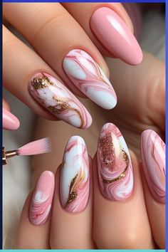 Cute Nail Ideas Ombre, Pink Nails Nail Art, Nails Pink Design Ideas, Light Pink Marble Nail Designs, Gel Nails Ideas 2024, Pastel Marble Nail Art, Unique Nails Design, Pink Marmor Nails, Cute Unique Nail Ideas