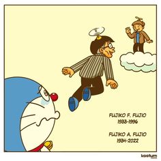 an image of a cartoon character flying through the air with another person in the background