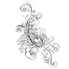 a black and white drawing of a flower with swirls on the side of it