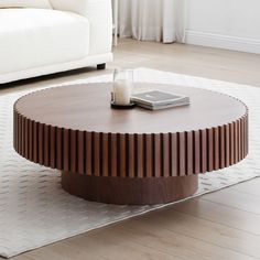 Walker Edison | 39.37'' Round MDF Coffee Table Mid Century Modern Coffee Table Unique Coffee Table for Living Room Furniture, Tea Table WALNUT Acacia Coffee Table, Round Table For Living Room, Modern Boho Coffee Table, Club Table Living Rooms, Dr Apartment, Modern Wooden Coffee Table, Rounded Coffee Table, Fluted Coffee Table, Collapsible Furniture