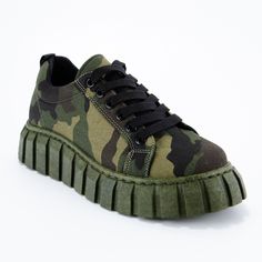 These adorable sneakers are sure to make any outfit pop. Featuring a camouflage detail. Trendy Fall Sneakers With Textured Sole, Fall Streetwear Sneakers With Rubber Sole, Camouflage Lace-up Sneakers For Streetwear, Casual Lace-up Platform Sneakers For Outdoor, Low-top Camouflage Sneakers With Rubber Sole, Sporty Fall Sneakers With Lug Sole, Trendy Streetwear Sneakers For Fall, Trendy Fall Streetwear Sneakers, Camouflage Round Toe Sneakers For Streetwear