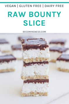 vegan gluten free dairy - free raw bounty slice with chocolate and marshmallows