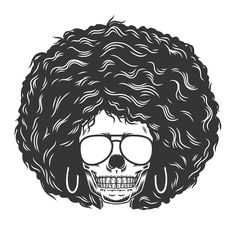 a skull with curly hair and glasses