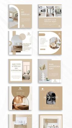 a set of brochures for interior design and decorating, with beige accents