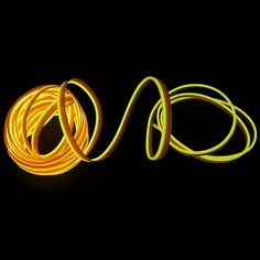 yellow neon rope on black background with light up glow in the dark, and two different colors