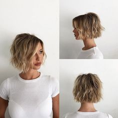 Wavy Bronde Bob Shag Bob Shag, Bronde Bob, Bob Balayage, Short Curly Haircuts, Bob Hairstyles For Fine Hair, Short Layered Haircuts