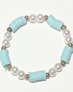 Play bead bracelet, summer blue Clay Beads Aesthetic, Bracelet Inspo Clay, Bracelet Inspo Clay Beads, Beads Aesthetic, Clay Beads Bracelet, Teal Bracelet