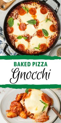 A cheesy pizza gnocchi bake made with marinara, homemade pizza sauce, and tender gnocchi, perfect for easy baked gnocchi recipes, vegetarian or gluten-free options, and a simple oven-baked gnocchi casserole. Gnocchi Marinara, Gnocchi Casserole, Cheesy Dinner, Gnocchi Bake, Gnocchi Dishes, Baked Pizza, Quick Family Meals, Bake Easy, Baked Gnocchi