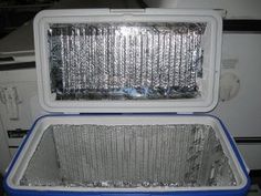 an ice chest sitting on top of a counter