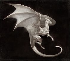 a white dragon is flying in the air