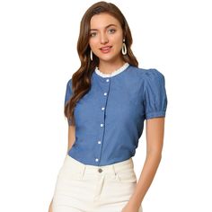 This shirt can be worn casually or in a business way, such as meeting, office, dinner, shopping, etc. A casual top goes well with everything, dressed up with pants or casual with skinny jeans for a charming inspired look. Lightweight, fit for summer and it is really comfortable. Button closure design. Look nice with heels and scandals. Spring Business Casual Office Lady Blouse, Spring Office Lady Blouse For Business Casual, Spring Business Casual Blouse, Office Lady Blouse For Business Casual In Spring, Office Lady Button-up Tops For Office Wear, Spring Business Casual Fitted Blouse, Office Lady Button-up Tops For Business Casual, Button-up Tops For Business Casual, Spring Business Casual Shirt