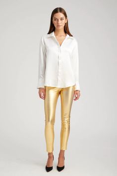 Ankle Legging Gold – SPRWMN Elegant Office Leggings For Fall, Elegant Fall Leggings, Elegant Fitted Leggings For Office, Elegant Office Leggings, Elegant Fitted Office Leggings, Classic Fitted Leather Pants For Office, Elegant Fitted Leggings For Fall, Elegant Spring Leggings, Leather Tube Top