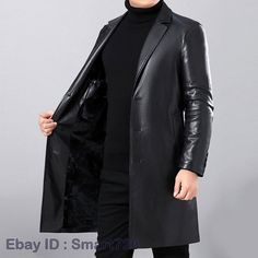 Men's Business Faux Leather Trench Coat Mid Long Jacket   Description: Color: Black , Size:M-3XL Materials : Synthetic     We are very honest seller from China,All the items are in stock and ship from China.we check each item carefully befor package it,we assure every buyer will be 100% happy with us,please enjoy your time for shopping from us! Shipping We ship items by China post registered airmail,the handing time is 1-2 working days.all the packages have a tracking number. Please contact us f Solid Leather Winter Outerwear, Winter Leather Outerwear, Winter Business Leather Jacket With Button Closure, Formal Leather Outerwear With Long Sleeves, Formal Leather Long Sleeve Outerwear, Long Sleeve Leather Jacket For Winter Formal, Formal Long Sleeve Leather Jacket For Winter, Winter Business Long Leather Coat, Winter Formal Leather Jacket With Button Closure