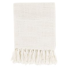 a white blanket with fringes on it