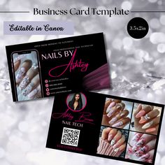 nail salon business card template with glitter effect