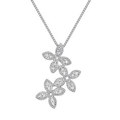 Flower Diamond Pendant, Sterling Silver Diamond Flower Pendant Necklace, Silver Diamond Necklace With Flower Charm, Flower Shaped Diamond Necklace For Anniversary, Flower-shaped Diamond Necklace For Anniversary, Sterling Silver Necklace With Diamond Accents In Flower Shape, Sterling Silver Flower Necklace With Diamond Accents, Anniversary Diamond Necklace With Flower Pendant, Silver Flower Shaped Diamond Necklace As Gift