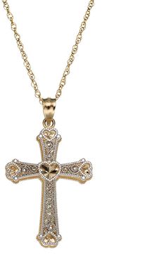 Kohl's 10k Gold Two Tone Openwork Cross Pendant Necklace Gold Crucifix Jewelry With Diamond Accents, Diamond Cut Cross Necklace As Gift, Gift Cross Necklace With Diamond Cut, Cross Jewelry With Intricate Design For Anniversary, Anniversary Jewelry Cross With Intricate Design, Crucifix Necklace With Intricate Design For Gifts, Intricate Crucifix Necklace As A Gift, Intricate Crucifix Necklace For Gift, Gold Cross Pendant Jewelry With Intricate Design