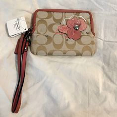 Coach Wristlet Khaki With Pink Trim New Still With Tags Coach Wallets As Spring Gifts, Spring Travel Wristlet With Zipper Closure, Beige Rectangular Wristlet For Spring, Rectangular Beige Wristlet For Spring, Rectangular Wristlet For Spring Gift, Rectangular Wristlet As Spring Gift, Rectangular Wristlet Gift For Spring, Elegant Rectangular Wristlet For Spring, Fashion Accessory Wristlet Clutch