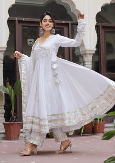 Color_white Off White Anarkali Suits, White Kurti Designs, Anarkali Suits Designer Latest, White Cotton Kurti, White Anarkali Dress, Frock Suit Design, White Anarkali Suits, Off White Anarkali, White Gown Dress