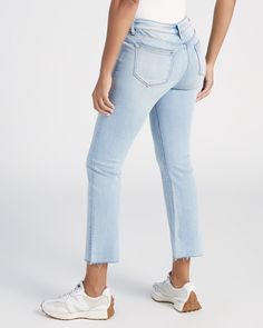 Stay on-trend in the fabulous comfort of these cropped bootcut jeans. Midrise and stretchy with a raw-cut hem. A wonderful choice for platform sneakers. | Marley Cropped Bootcut Jeans for Women by Vigoss from Wantable Cropped Bootcut Jeans, Dreamy Dress, Jeans For Women, Find Your Style, Platform Sneakers, Sweater Jacket, Bootcut Jeans, Chic Outfits, Jacket Dress