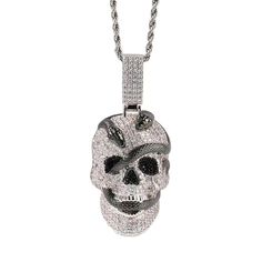 DROP THE BEST, SHINE YOUR BEST! This Silver Skull is a unique design includign a black snake, with black CZ Diamonds for Snake, this iced out pendant provides a dope cool look to any hip hop lovers. Delicately illuminating your neck and subtly enhancing any look. You know you'll stand out while rocking this piece. DETAILS Material: Brass Stone Type: 3A+ Cubic Zirconia stone Length: 72mm/2.84inch Width: 32mm/1.26inch 60cm stainless steel rope chain is included Grab your iced out jewelry at prices Black Pendant Jewelry For Streetwear, Black Pendant Necklace For Streetwear, Black Necklace With Adjustable Chain For Streetwear, Black Jewelry With Adjustable Chain For Streetwear, Black Pendant Jewelry With Rope Chain, Iced Out Jewelry, Cuban Link Necklace, Snake Pendant, Black Snake