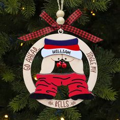 a christmas ornament hanging from a tree