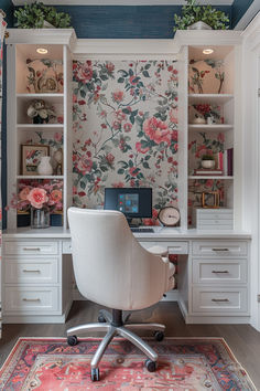 home office decor, small home office, ideas, home office inspiration Storage Ideas Small House, Home Office Shed Interior, Small Office With Storage, Small Library Office Room Ideas, Wallpaper Home Office Inspiration, Sunroom Office Ideas Small Spaces, Small Home Office Room, Office Small Space Ideas, Office Nook Ideas Small Workspace