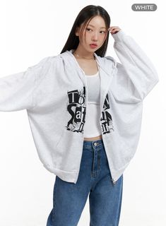 acubi-oversized-two-way-zip-up-sweatshirt-cl431 / White Clean Fashion, Festival Trends, Graphic Material, Prom Outfits, Print Graphic, Fashion Korean, Workout Hoodie, Shrug Sweater, Korean Street Fashion