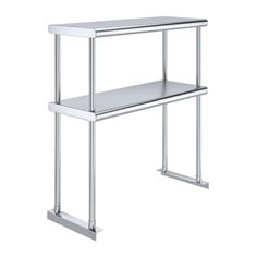 a stainless steel shelf with two shelves on each side and one shelf below the shelf