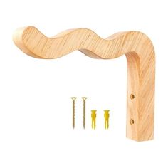 a wooden handle with screws and nails in it on a white background next to some screws