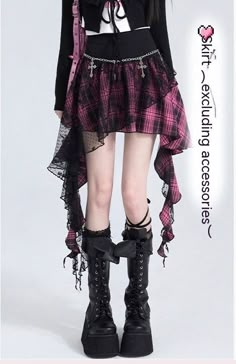 Size: XS, Color: Pink Cheap Punk Style Summer Skirt, Altcore Skirt, Punknrock Skirt, Rock And Roll Clothes, Edgy Pink Outfits, Pink Goth Aesthetic Outfits, Pink Emo Outfits, Plaid Pink Skirt, Pink Punk Outfits