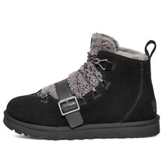 UGG Dune Mini Shearling Boot 'Black' 1153510-BLK Black Boots With Suede Lining For Winter, Cold Weather Black Leather Boots, Black Leather Boots For Cold Weather, Black Suede Waterproof Ankle Boots, Winter Black Shearling Boots, Black Suede Boots With Faux Fur Lining, Uggs Mini, Sneakers Collection, Shearling Boots