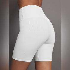 Year Of Ours White Ribbed Biker Shorts - Xs. New, Never Worn. No Tags. Most Sizes Sold Out Online But Still Sold On Carbon38. Ribbed Yoga Bottoms For Summer, Ribbed Biker Shorts For Summer, Summer Ribbed Biker Shorts For Workout, High Waist Ribbed Workout Bottoms, White High Stretch Athletic Shorts, High Waist High Stretch White Shorts, Fitted High Waist Ribbed Shorts, Ribbed Mid-thigh Length Summer Bottoms, High Stretch High Waist White Shorts