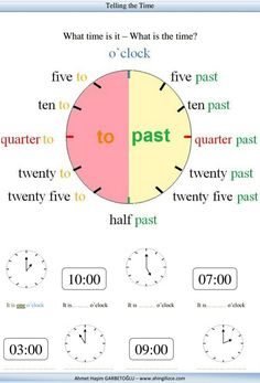 telling time worksheet with the words to past and two - toned clocks