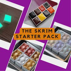 the skim starter pack includes four different colors and shapes, including chocolates, marshmallows, candies, and more