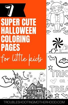 halloween coloring pages for little kids with text overlay that reads, super cute halloween coloring pages for little kids