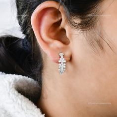 Dive into the magical temptation of this stunning Earrings in attractive shape and design made of White Gold studded with Diamond. An essential ornament to add in your jewellery collection! ✧✧Welcome To Our Shop Spectrum Jewels India✧✧ ""Expensive 18k White Gold Wedding Handmade Brilliant Cut Diamond Natural Dainty Hoop Earrings For Anniversary Gift, Valentine Gift For Wife"" ★PRODUCT SPECIFICATION★ * ITEM CODE - SEE-13836B * EARRING LENGTH - 20 Millimetres Approx * METAL - 18k White Gold * 18k White Gold Cubic Zirconia Hoop Earrings For Wedding, White Gold Marquise Earrings For Wedding, White Gold Marquise Wedding Earrings, Fine Jewelry Hoop Diamond Earrings For Wedding, White Gold Dangle Hoop Earrings For Wedding, Diamond Hoop Earrings For Wedding, Silver Hoop Earrings With Prong Setting For Wedding, Silver Brilliant Cut Hoop Earrings For Wedding, Wedding Dangle Diamond Hoop Earrings