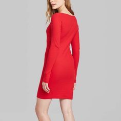 Long Sleeve Red Body Con Dress Thin Sweater Material Never Worn Long Sleeve Red Dress, Red Long Sleeve Dress, Dress Long Sleeves, Body Con Dress, Sweater Material, Ruched Dress, Wild Fable, Knitting Materials, Paloma