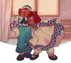 an image of a man and woman dressed up as raggedy old - fashioned characters