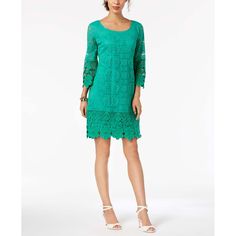 Alfani Womens Crochet Trim Illusion Dress Size Medium Color Green Hi Low Dresses, Trapeze Dress, Illusion Dress, Crochet Trim, Classic Dress, Zara Dresses, Polka Dot Dress, Dot Dress, Dress With Bow