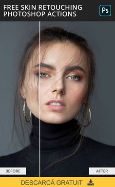 a woman's face before and after retouing photoshop actions in adobe