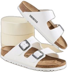 White Birkenstock, White Birkenstocks, Simple Sandals, Shopping Stores, Birkenstock Arizona, Signature Style, Real Leather, All Fashion, Birkenstock