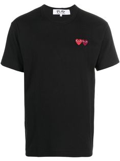 Black cotton heart-motif cotton T-Shirt from COMME DES GARÇONS PLAY featuring jersey knit, heart motif, crew neck, short sleeves and straight hem. | Comme des Garçons PLAY heart-motif cotton T-Shirt Knit Heart, Play Heart, Comme Des Garcons Black, Play Comme Des Garcons, Heart Patch, Heart Patches, Heart Motif, Comme Des Garcons Play, Short Sleeve Pullover