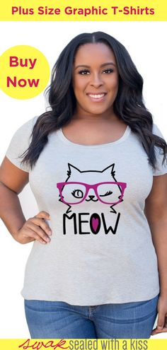 You are sure to be the cat's MEOW in this adorable plus size graphic t-shirt. This beautiful heather grey tee really shows off the pink graphic details on this cute kitty. Super soft and comfy to wear all year long! Plus Size Graphic Tees | Plus Size Tees #plussize Graphic Tees Plus Size, Plus Size Graphic Tees, Cute Kitty, Grey Tee