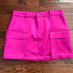 Shop This Beautiful Fuchsia Cargo Mini Skirt From Zara / Never Worn/ Size S Pink Fitted Mini Skirt With Pockets, Fitted Zara Mini Skirt In Pink, Pink Mini Skirt With Pockets, Fitted Pink Zara Mini Skirt, Zara Pink Lined Bottoms, Distressed Skirt, Cargo Mini Skirt, Satin Mini Skirt, White Mini Skirt