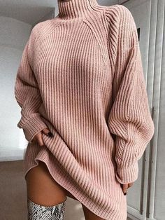 Chunky Knit Sweater Dress, Plus Size Winter Outfits, Elegant Casual Dress, Long Sleeve Turtleneck Dress, Loose Tunic, Grey Sweater Dress, Turtleneck Sweater Dress, Drop Shoulder Sweaters, Striped Mini Dress