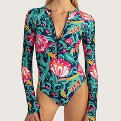 Nwt Trina Turk India Garden Paddle Suit. Small Long Sleeve Floral Print Swimwear For Spring, Blue Floral Print Long Sleeve Swimwear, Blue Long Sleeve Swimwear For Spring, Blue Long Sleeve Printed Swimwear, Bandeau One Piece Swimsuit, Plunging One Piece Swimsuit, Suit Swimsuit, Floral One Piece Swimsuit, Halter One Piece Swimsuit