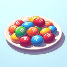 a plate full of colorful m and m balls