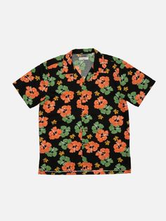 Arvid Flower Hawaii Shirt Black Relaxed Fit Camp Shirt With All-over Print, Collared Camp Shirt With All Over Print For Spring, Spring Collared Camp Shirt With All Over Print, Black Camp Shirt With Johnny Collar, Multicolor Floral Print Top With Camp Collar, Multicolor Floral Print Tops With Camp Collar, Spring Shirt With All Over Print And Camp Collar, Patterned Collared Camp Shirt With All Over Print, Patterned Camp Collar Shirt With All Over Print